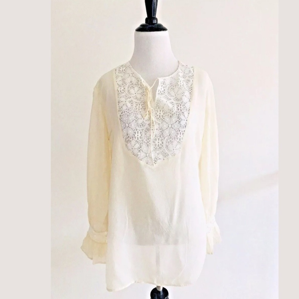 The Limited | Silk Lace Blouse Beige Side Split